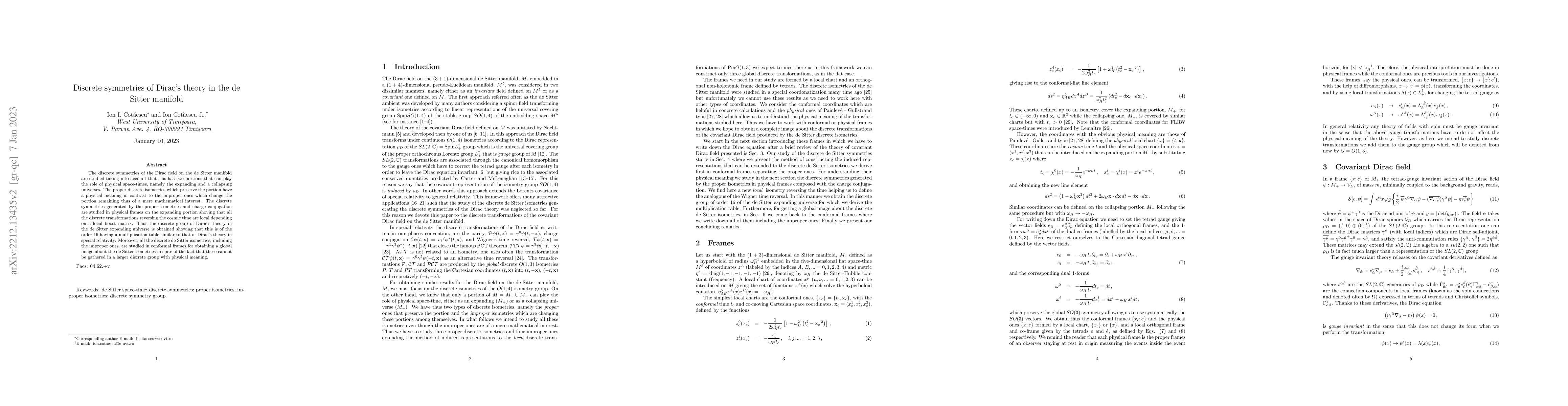 Thumbnail for Discrete symmetries of Dirac's theory in the de Sitter manifold