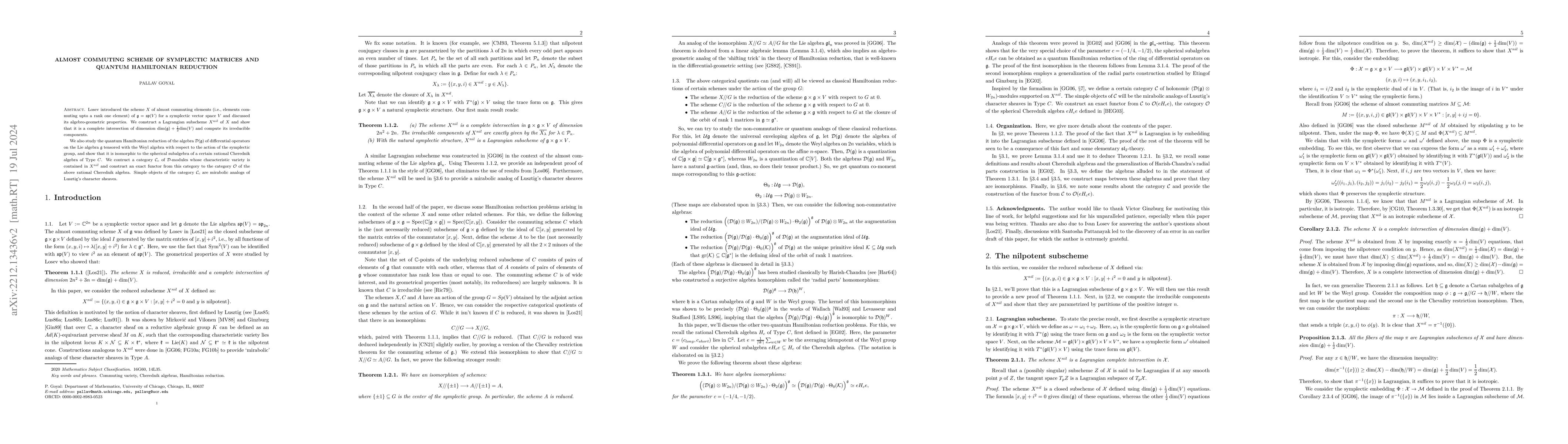 Thumbnail for Almost commuting scheme of symplectic matrices and quantum Hamiltonian
  reduction