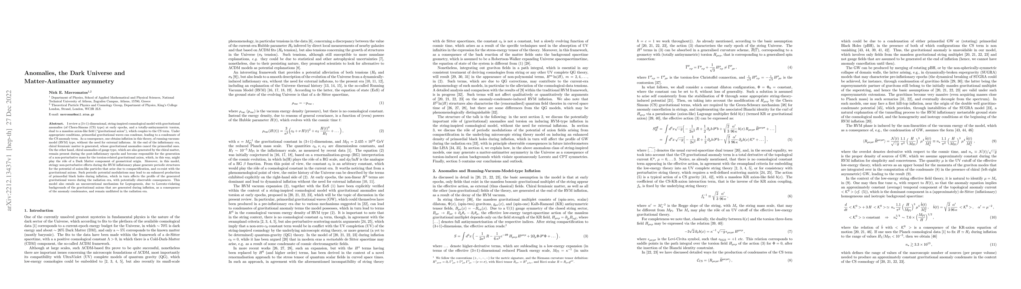 Thumbnail for Anomalies, the Dark Universe and Matter-Antimatter asymmetry