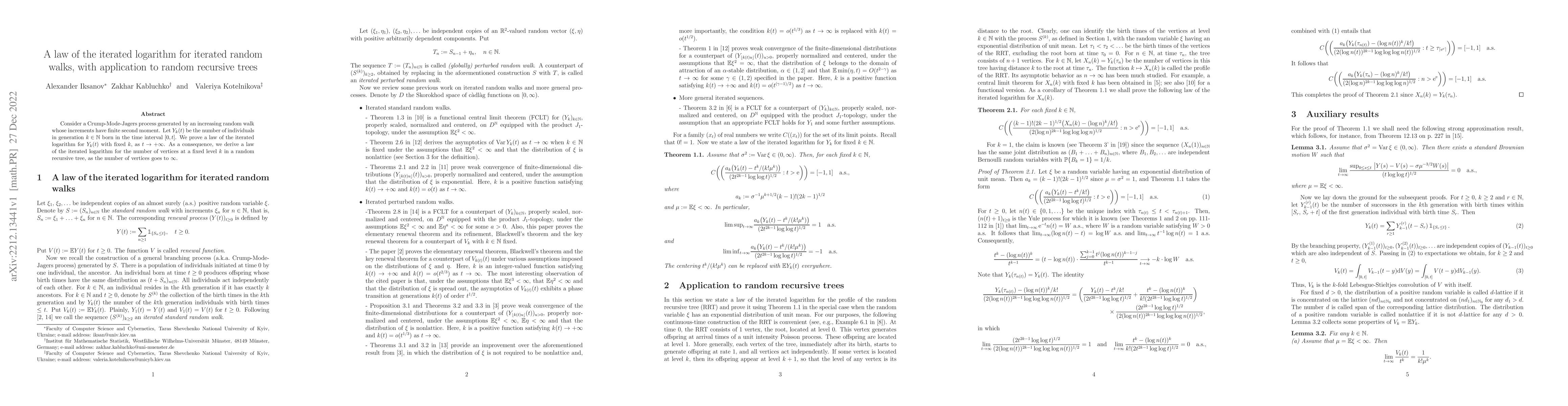 Thumbnail for A law of the iterated logarithm for iterated random walks, with
  application to random recursive trees