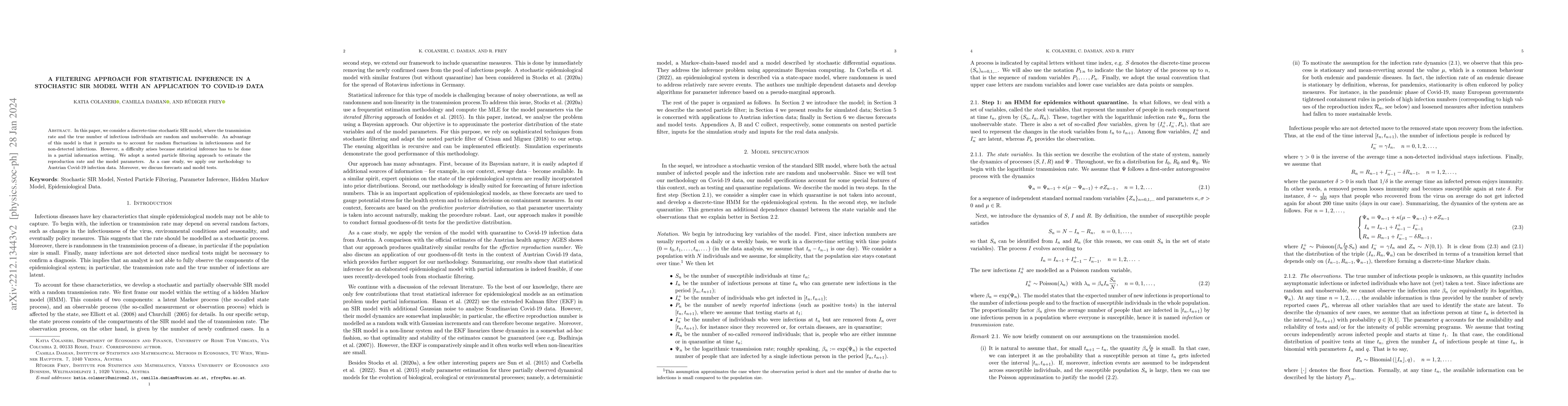 Thumbnail for A filtering approach for statistical inference in a stochastic SIR model
  with an application to Covid-19 data