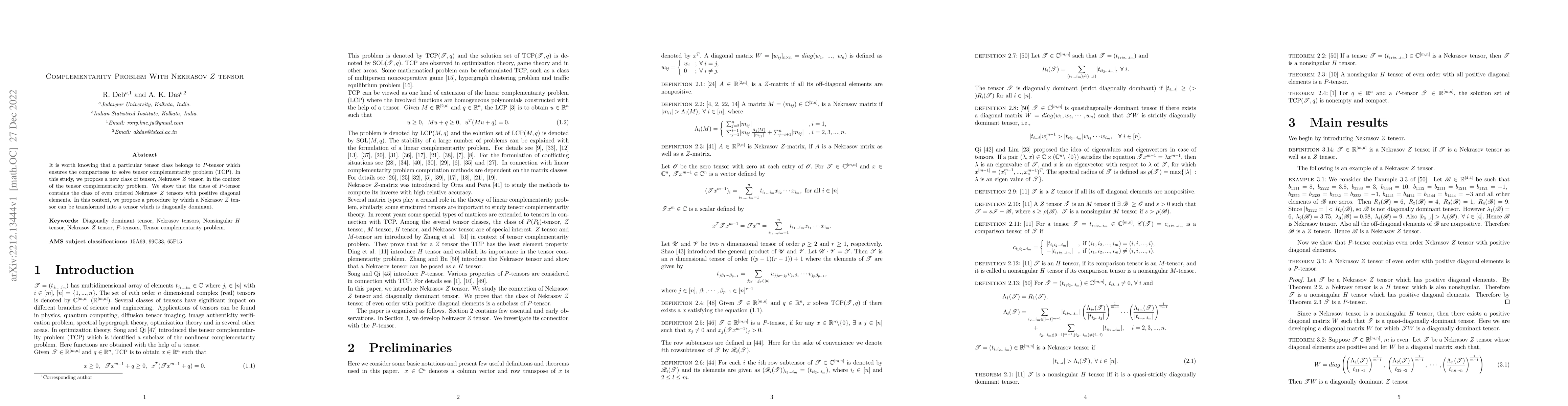 Thumbnail for Complementarity Problem With Nekrasov $Z$ tensor