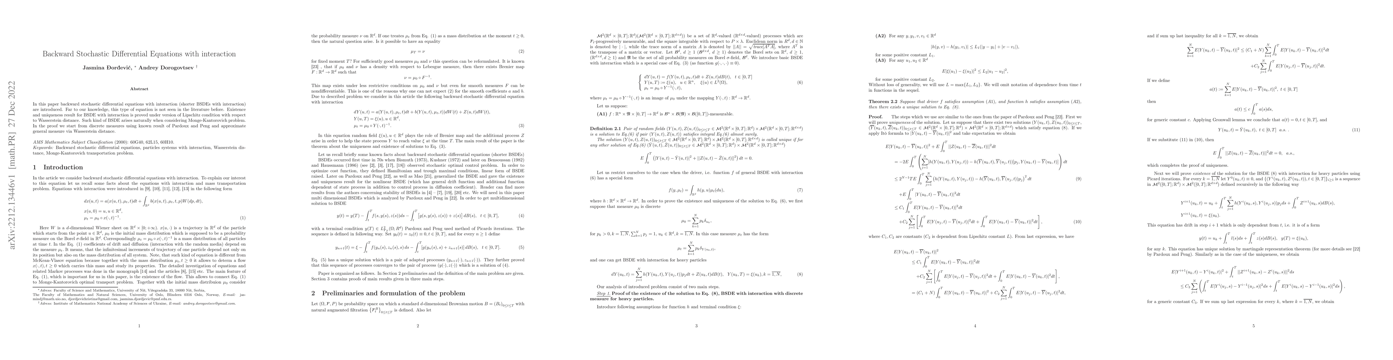 Thumbnail for Backward Stochastic Differential Equations with interaction