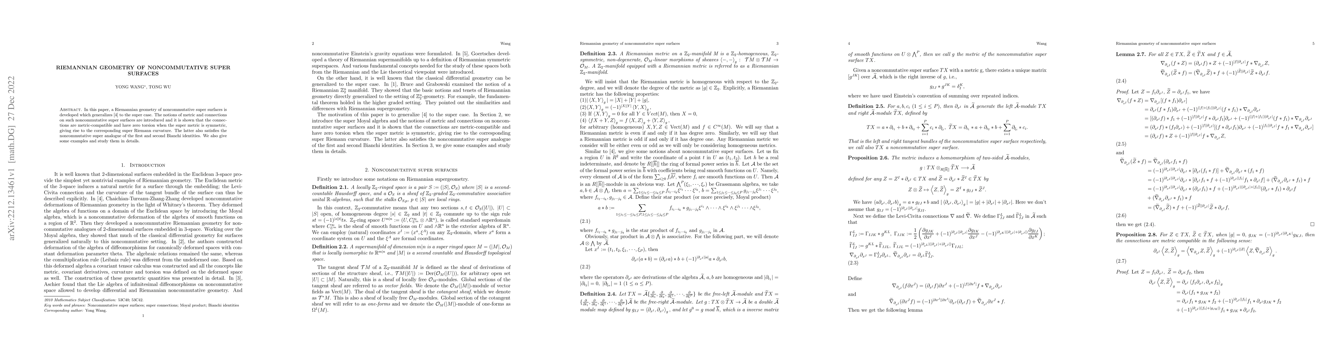 Thumbnail for Riemannian geometry of noncommutative super surfaces