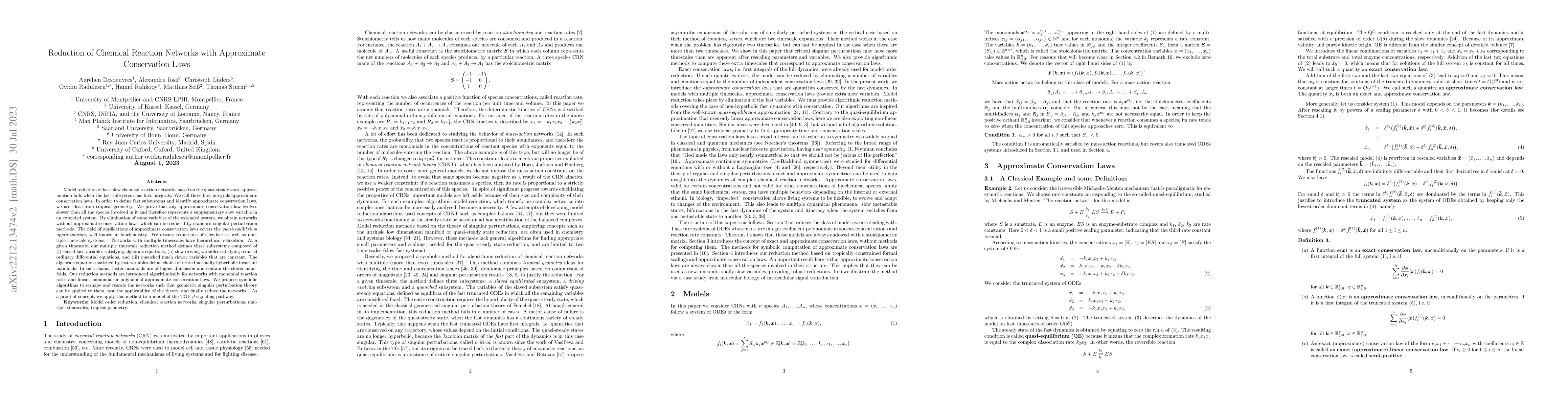 Thumbnail for Reduction of Chemical Reaction Networks with Approximate Conservation
  Laws