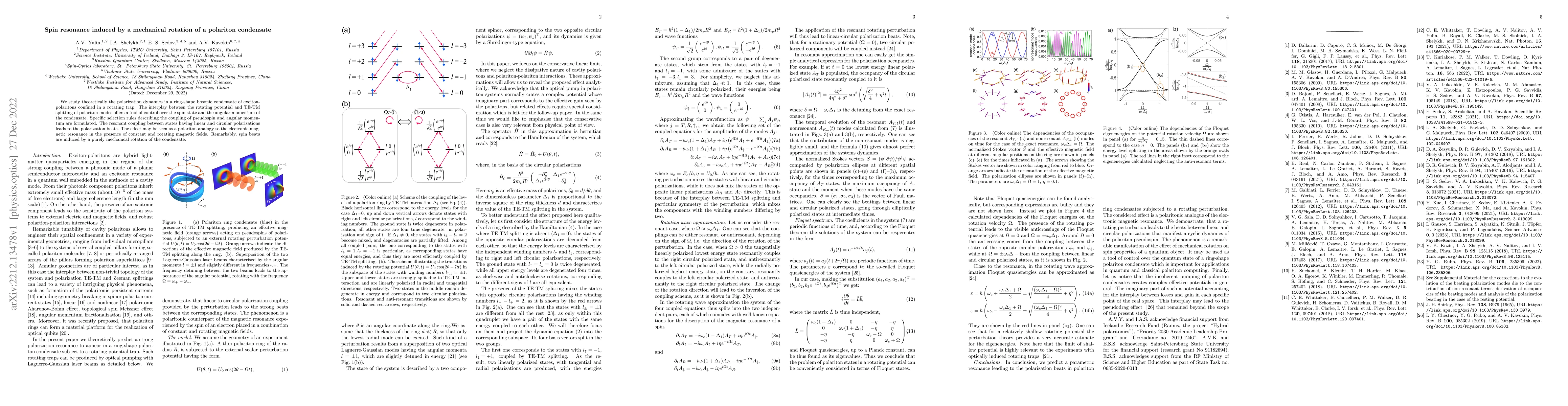 Thumbnail for Spin resonance induced by a mechanical rotation of a polariton
  condensate