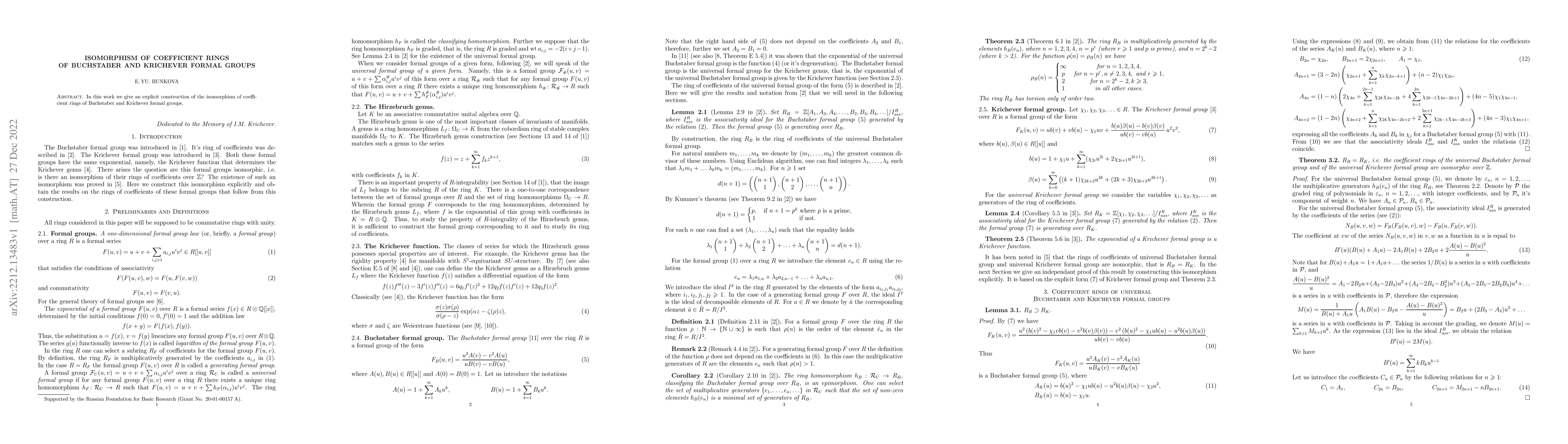 Thumbnail for Isomorphism of coefficient rings of Buchstaber and Krichever formal
  groups