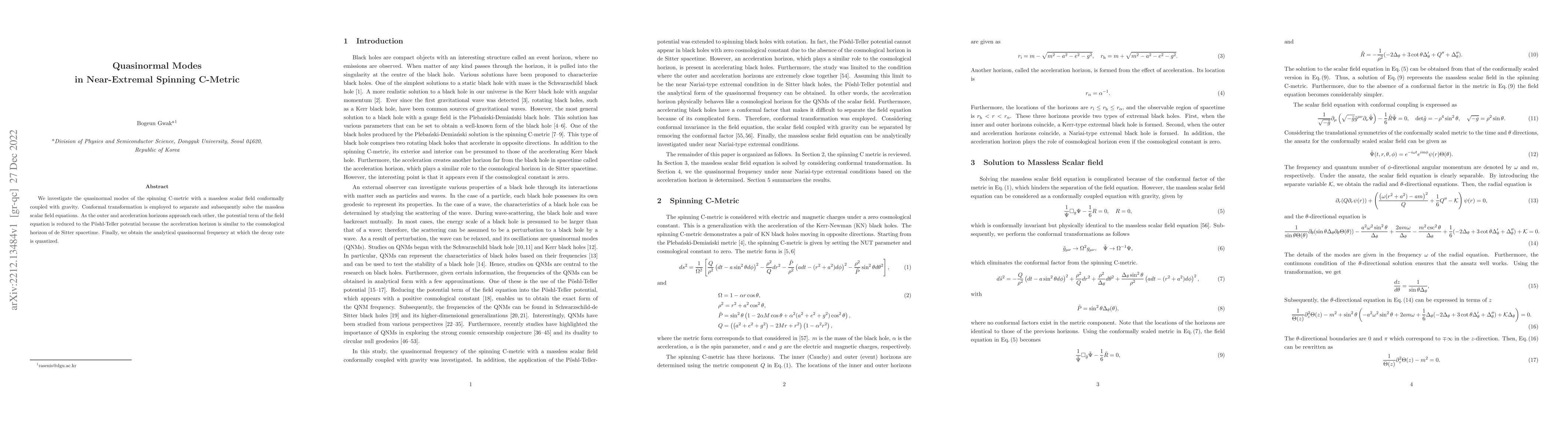 Thumbnail for Quasinormal Modes in Near-Extremal Spinning C-Metric