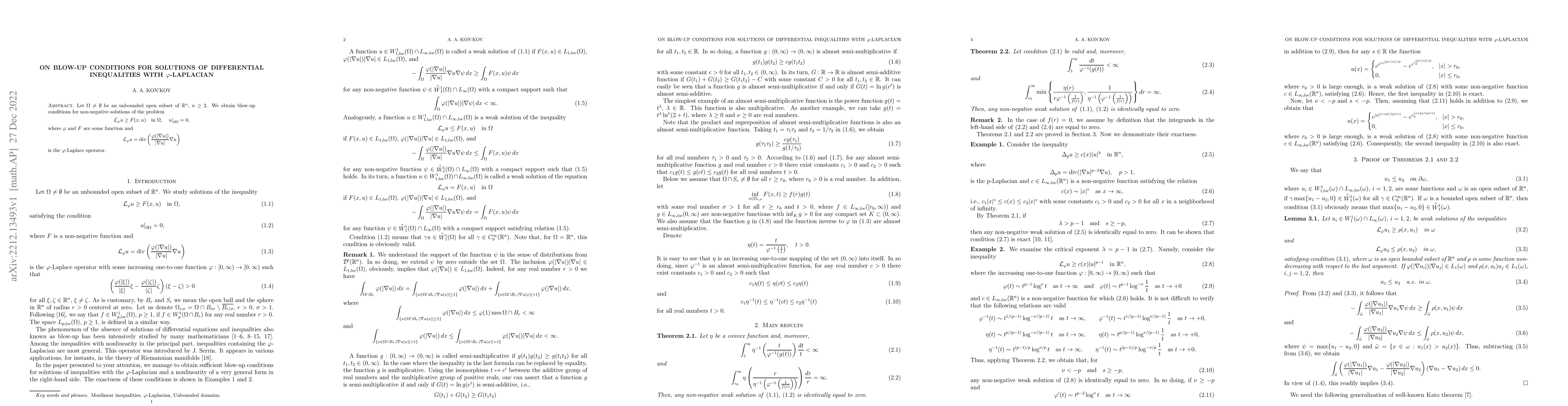 Thumbnail for On blow-up conditions for solutions of differential inequalities with
  $\varphi$-Laplacian