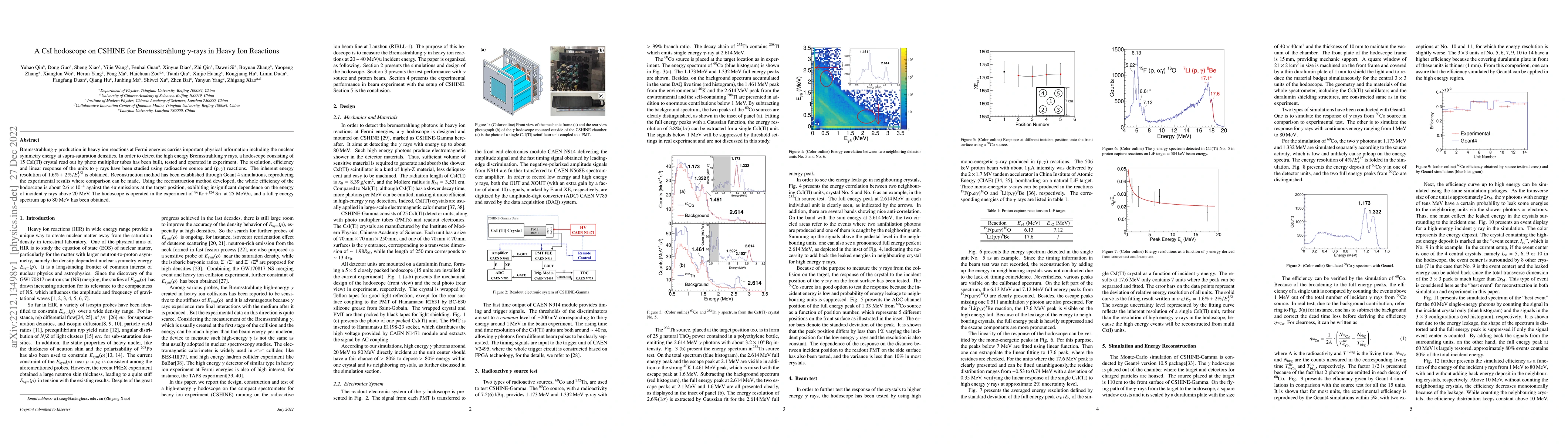 Thumbnail for A CsI hodoscope on CSHINE for Bremsstrahlung {\gamma}-rays in Heavy Ion
  Reactions