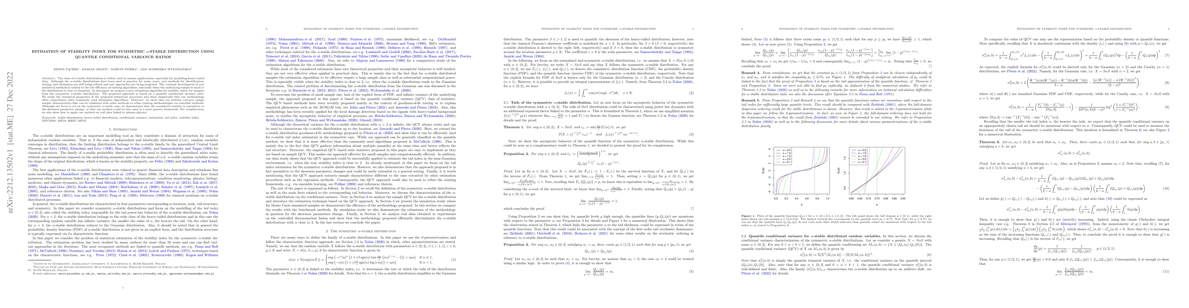 Thumbnail for Estimation of stability index for symmetric {\alpha}-stable distribution
  using quantile conditional variance ratios
