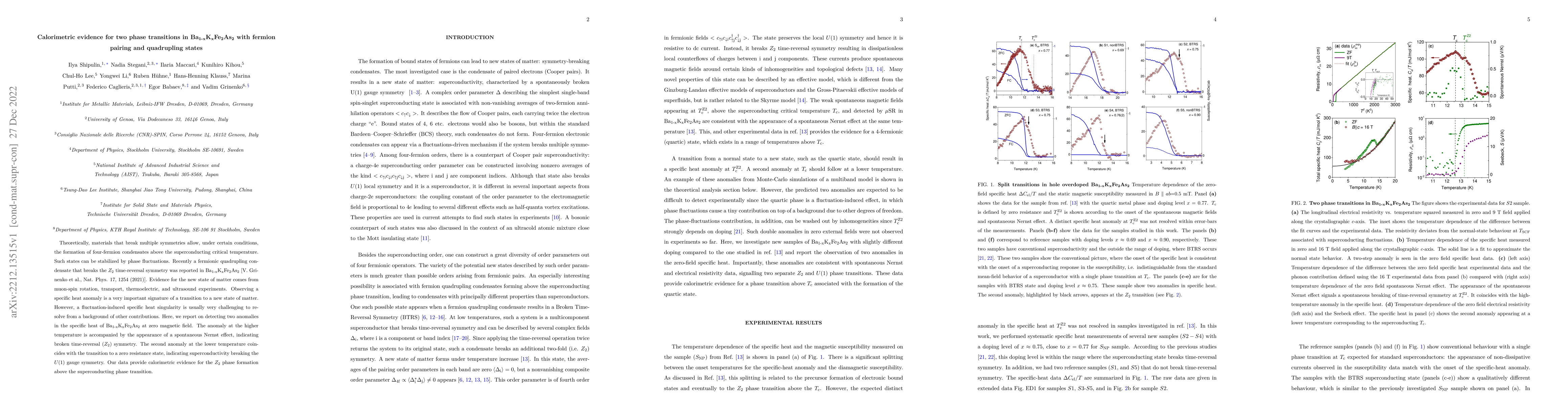 Thumbnail for Calorimetric evidence for two phase transitions in Ba$_{\rm 1-x}$K$_{\rm
  x}$Fe$_{2}$As$_{2}$ with fermion pairing and quadrupling states