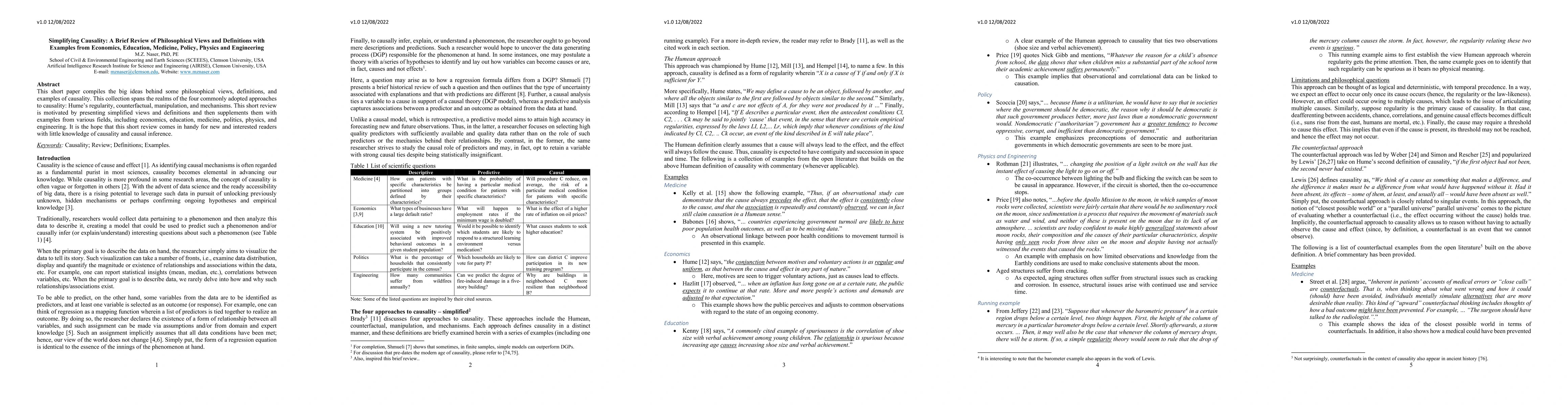 Thumbnail for Simplifying Causality: A Brief Review of Philosophical Views and
  Definitions with Examples from Economics, Education, Medicine, Policy,
  Physics and Engineering