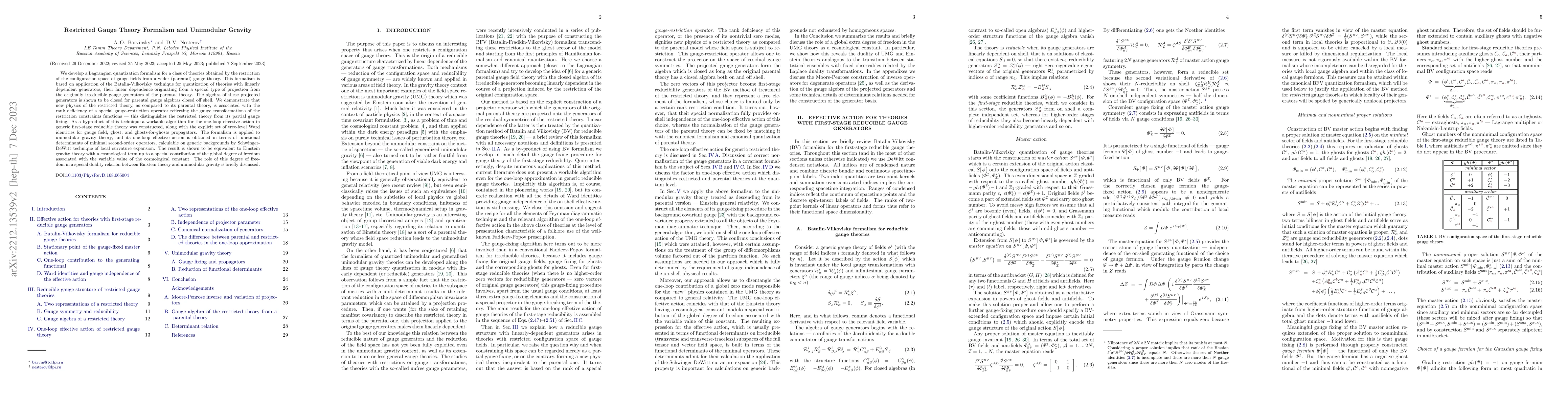 Thumbnail for Restricted Gauge Theory Formalism and Unimodular Gravity