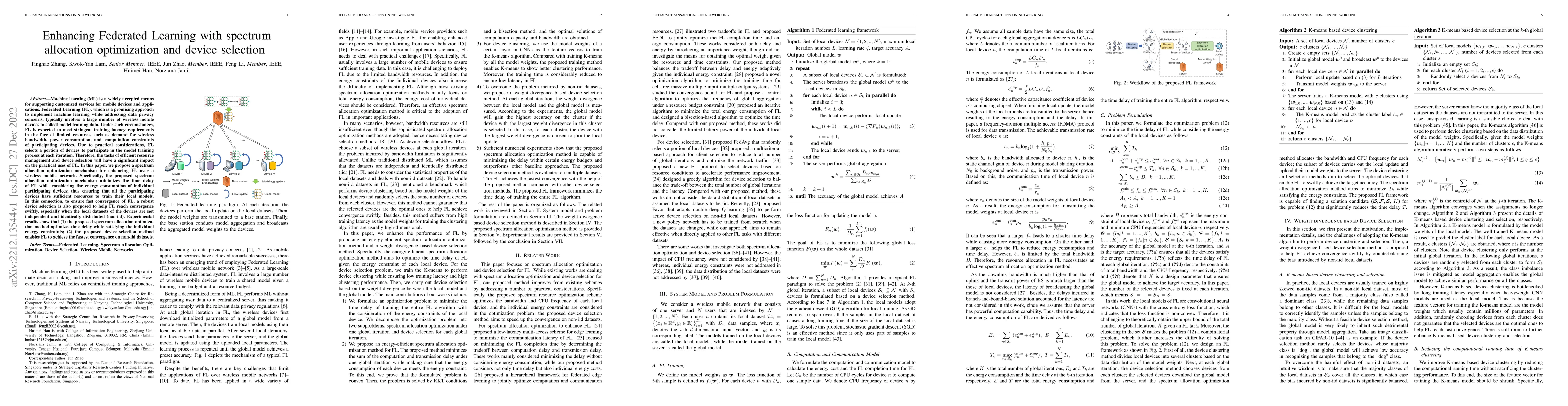 Thumbnail for Enhancing Federated Learning with spectrum allocation optimization and
  device selection