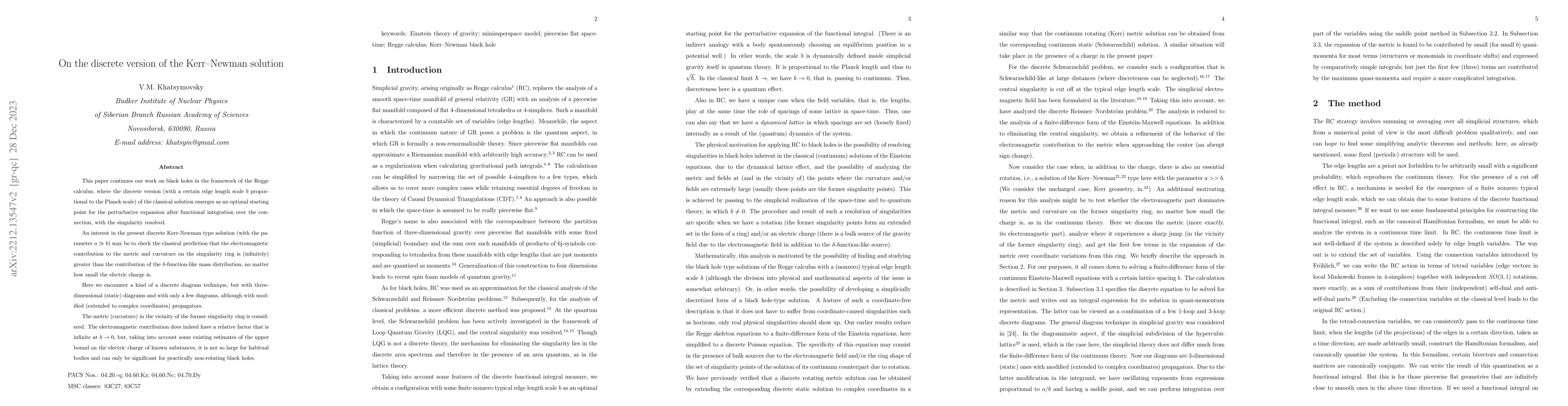 Thumbnail for On the discrete version of the Kerr-Newman solution