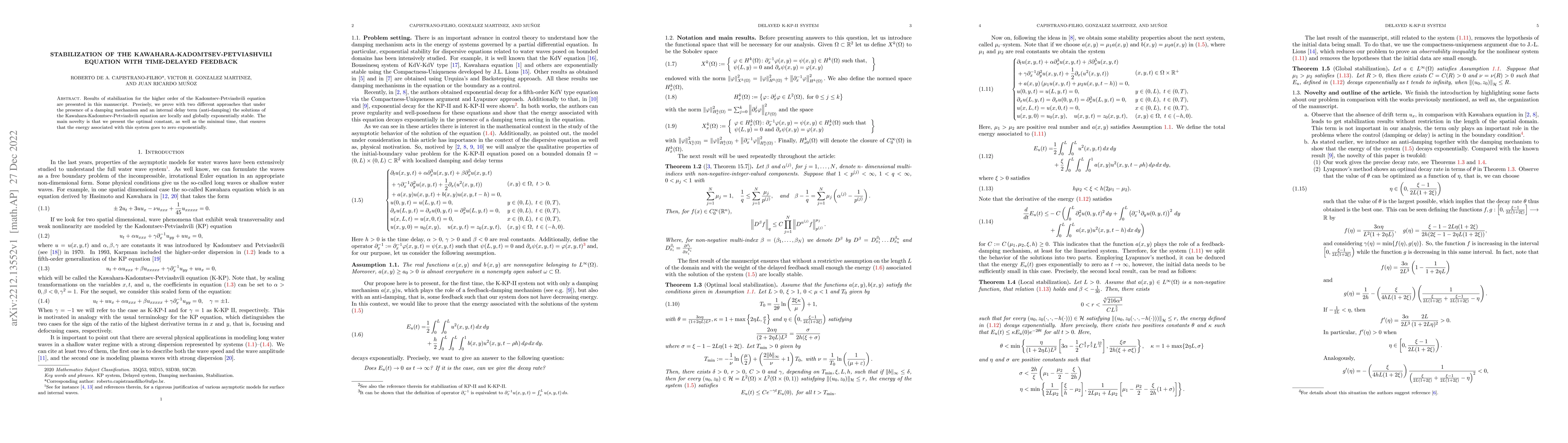 Thumbnail for Stabilization of the Kawahara-Kadomtsev-Petviashvili equation with
  time-delayed feedback