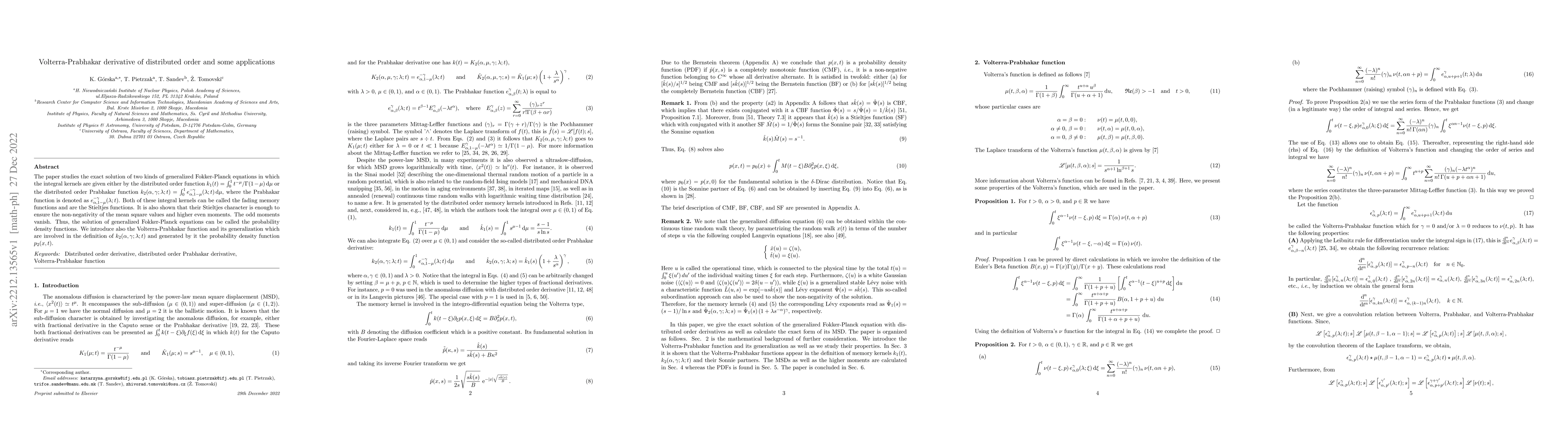Thumbnail for Volterra-Prabhakar derivative of distributed order and some applications