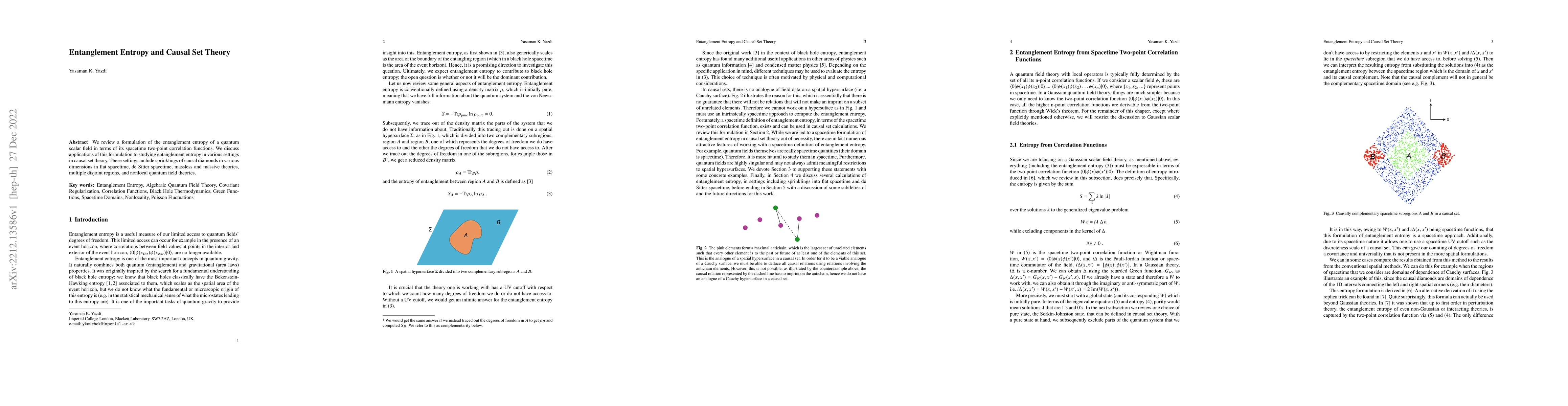 Thumbnail for Entanglement Entropy and Causal Set Theory