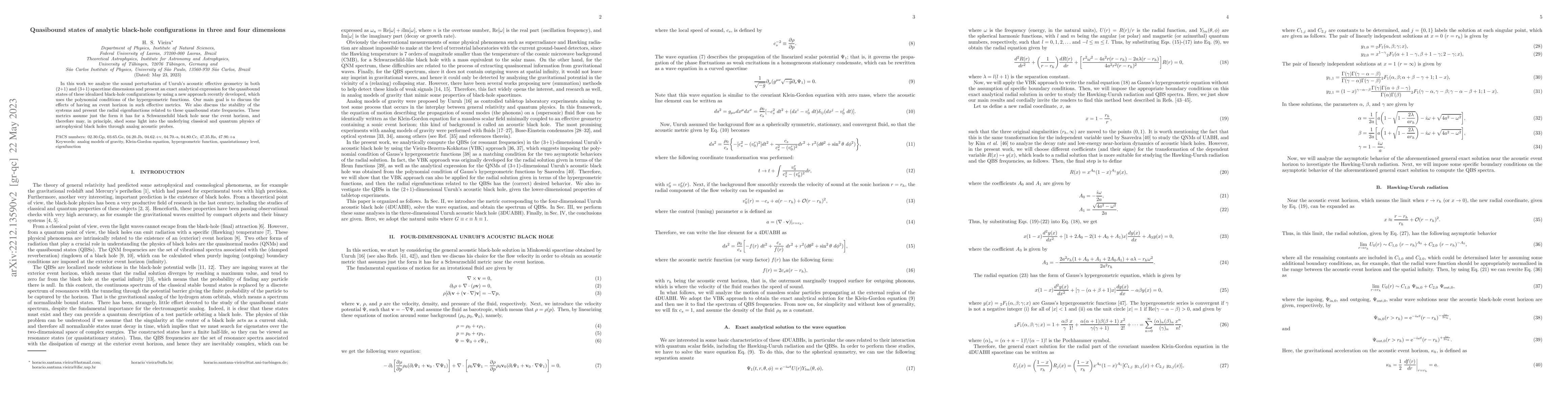 Thumbnail for Quasibound states of analytic black-hole configurations in three and
  four dimensions