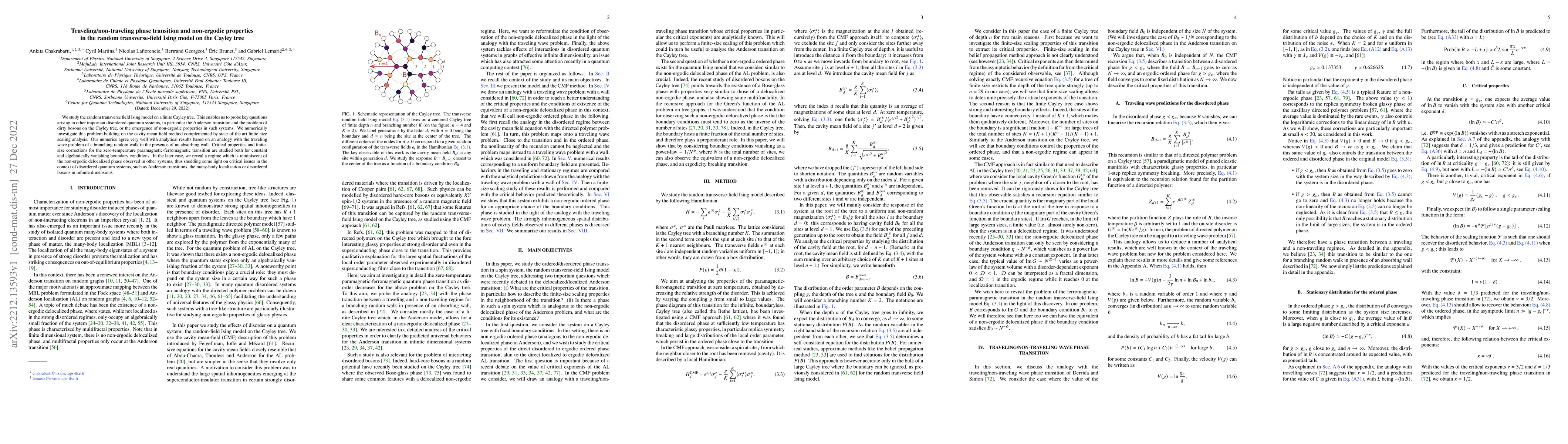 Thumbnail for Traveling/non-traveling phase transition and non-ergodic properties in
  the random transverse-field Ising model on the Cayley tree