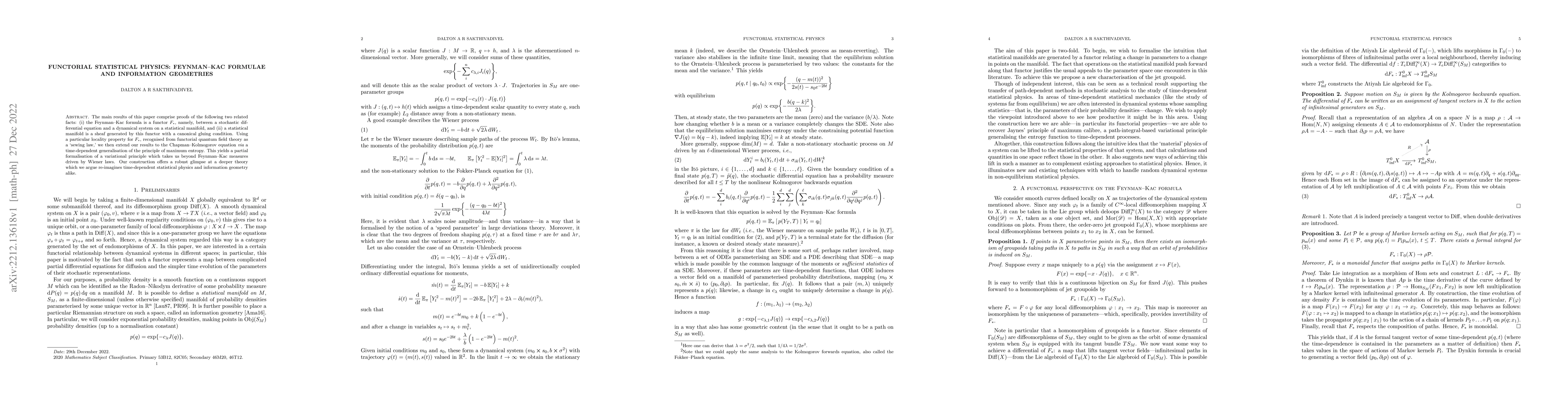 Thumbnail for Functorial Statistical Physics: Feynman--Kac Formulae and Information
  Geometries
