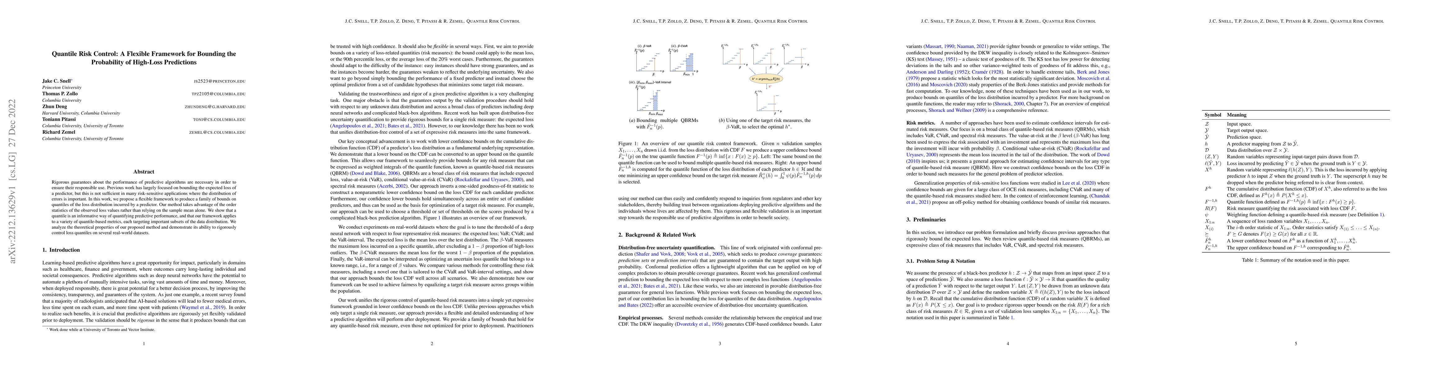 Thumbnail for Quantile Risk Control: A Flexible Framework for Bounding the Probability
  of High-Loss Predictions