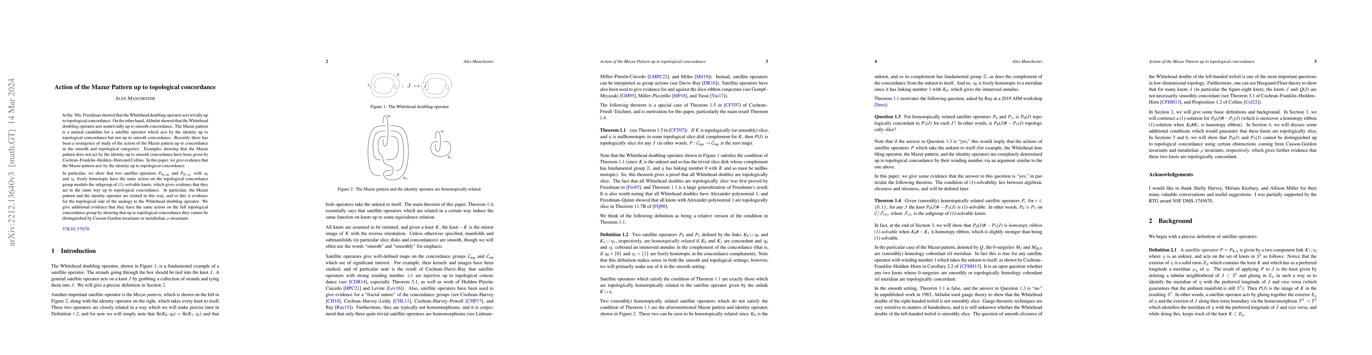 Thumbnail for Action of the Mazur pattern up to topological concordance