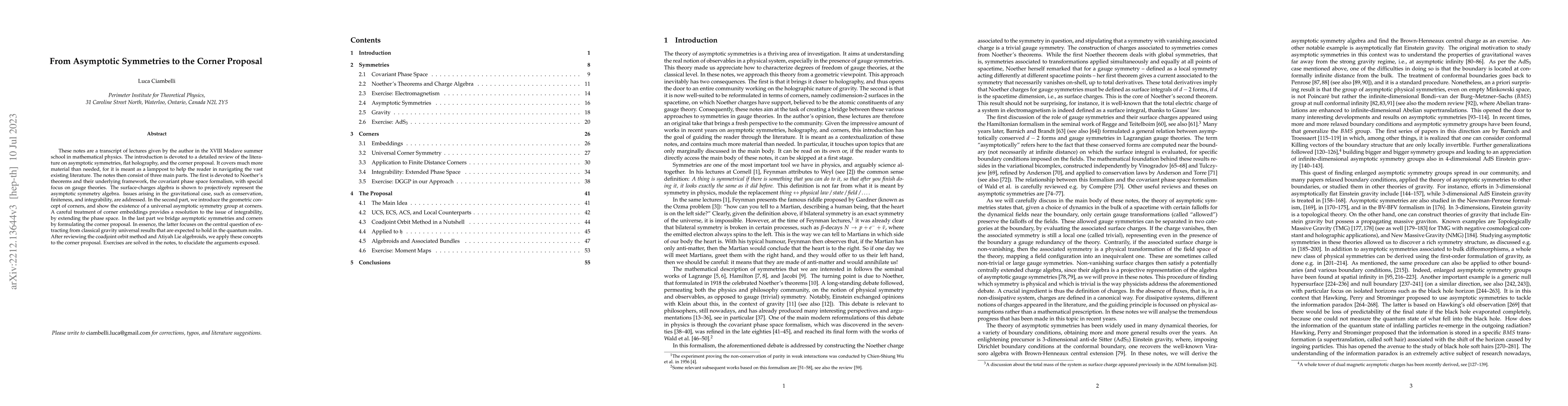 Thumbnail for From Asymptotic Symmetries to the Corner Proposal