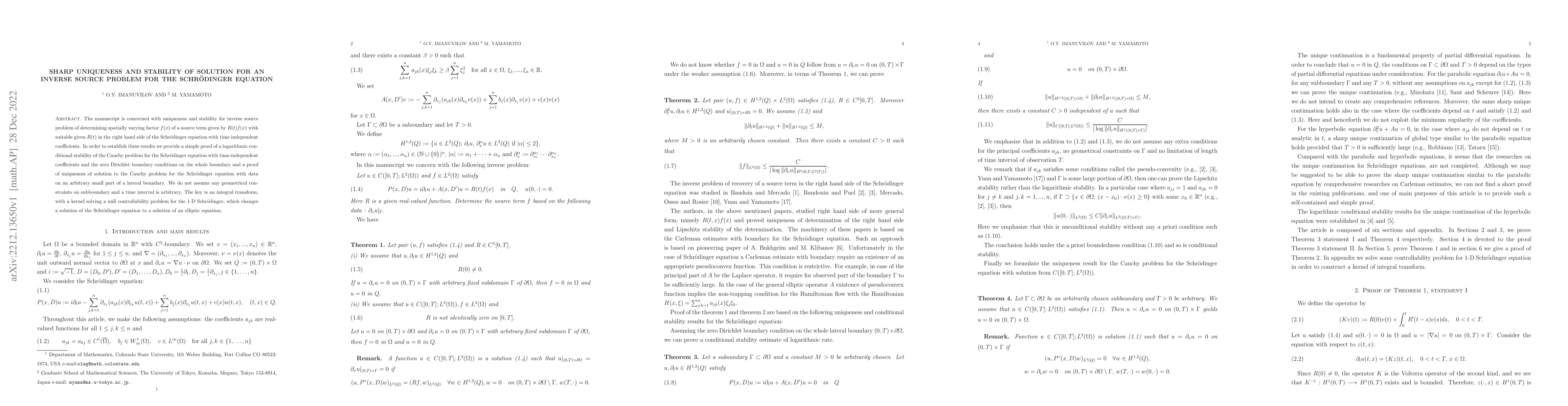 Thumbnail for Sharp uniqueness and stability of solution for an inverse source problem
  for the Schr\"odinger equation