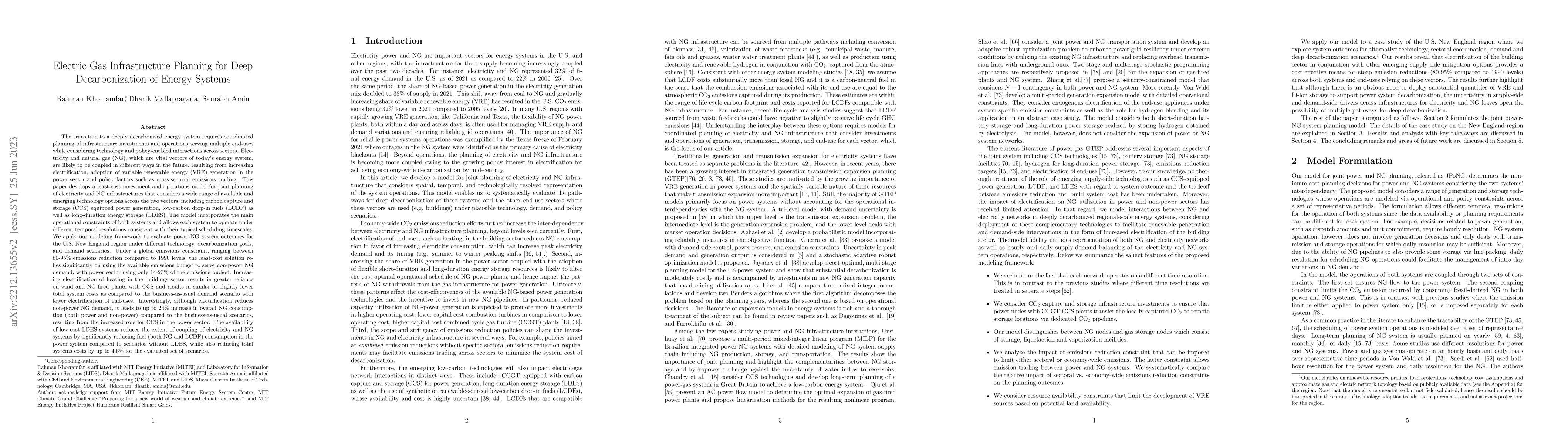 Thumbnail for Electric-Gas Infrastructure Planning for Deep Decarbonization of Energy
  Systems