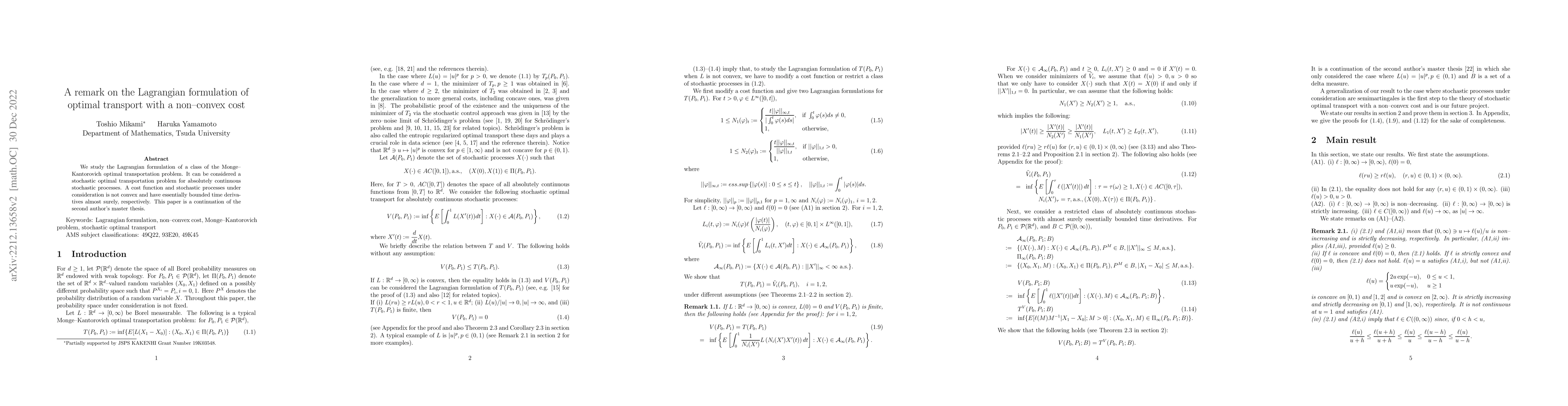 Thumbnail for A remark on the Lagrangian formulation of optimal transport with a
  non-convex cost