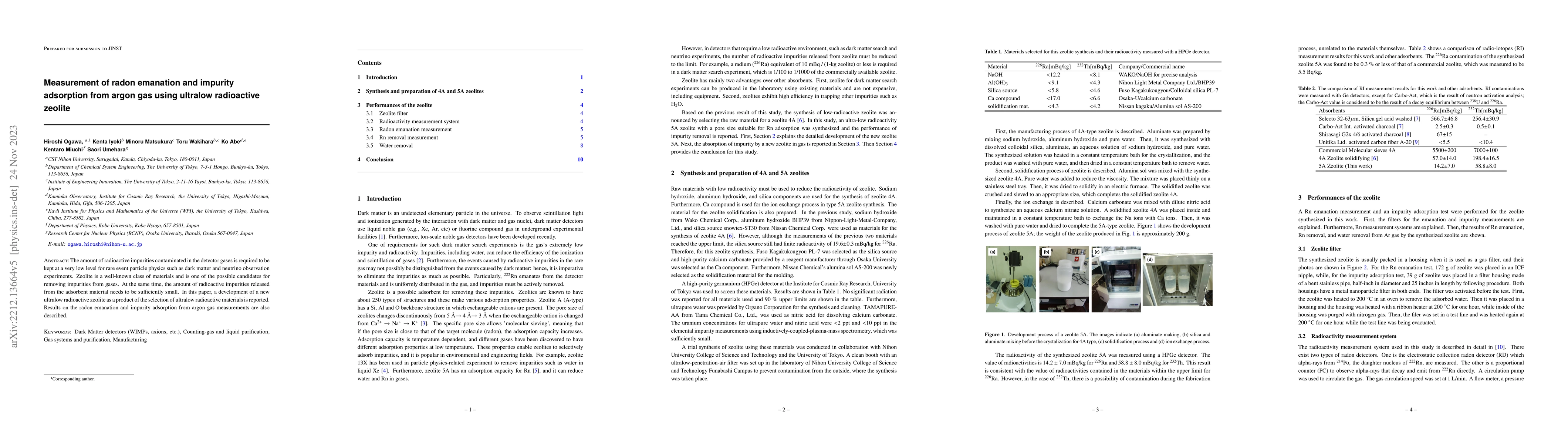 Thumbnail for Measurement of radon emanation and impurity adsorption from argon gas
  using ultralow radioactive zeolite
