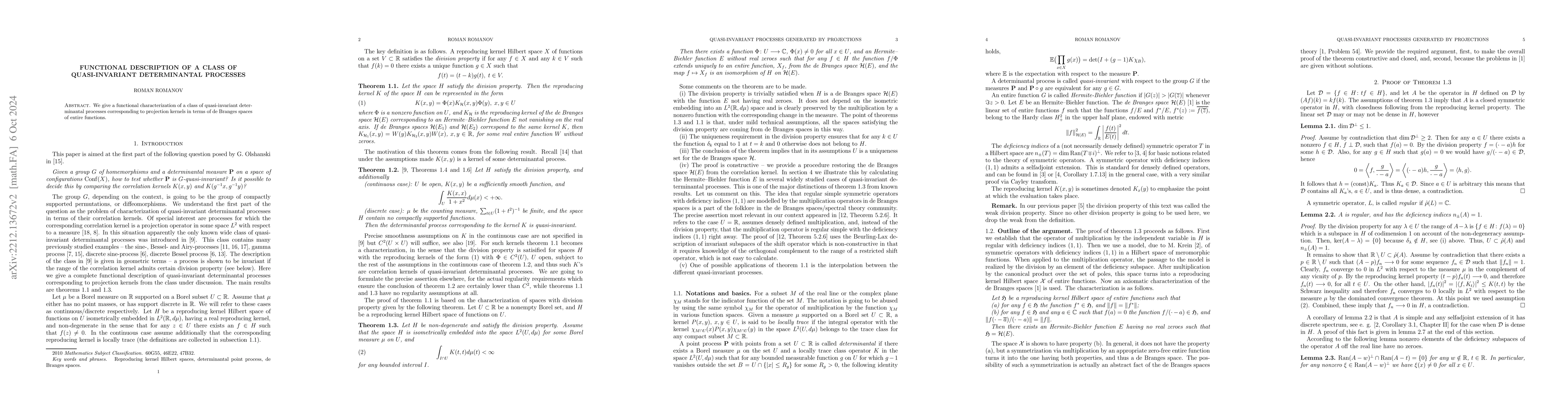 Thumbnail for Functional description of a class of quasi-invariant determinantal
  processes