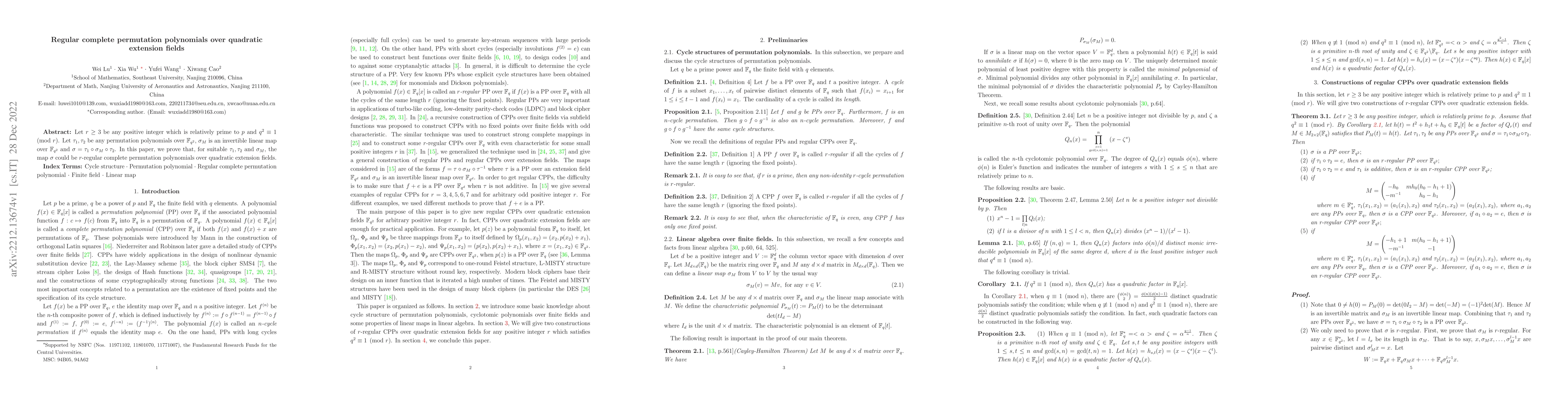 Thumbnail for Regular complete permutation polynomials over quadratic extension fields