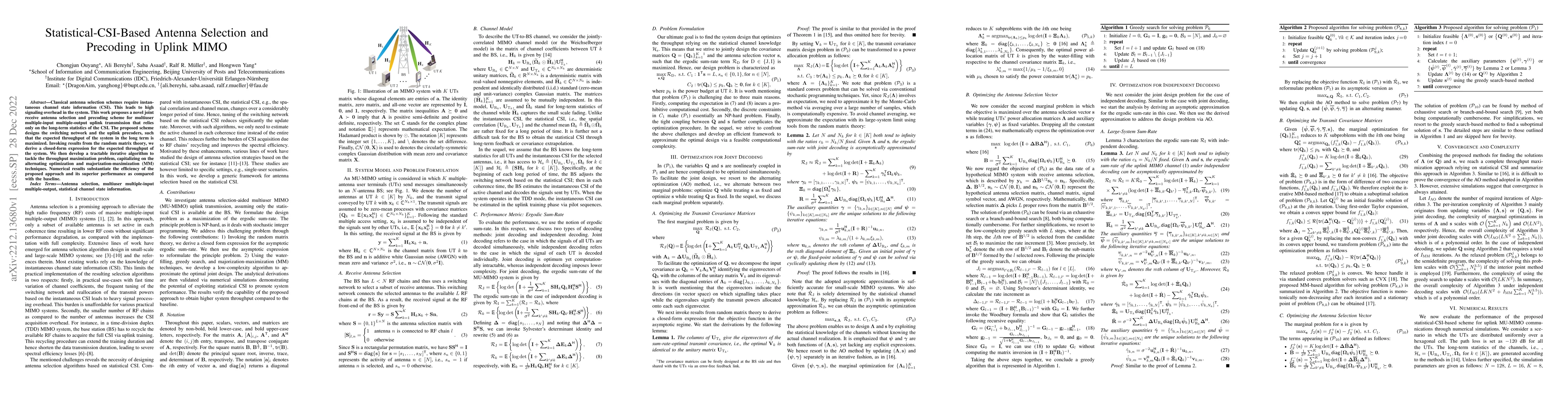 Thumbnail for Statistical-CSI-Based Antenna Selection and Precoding in Uplink MIMO