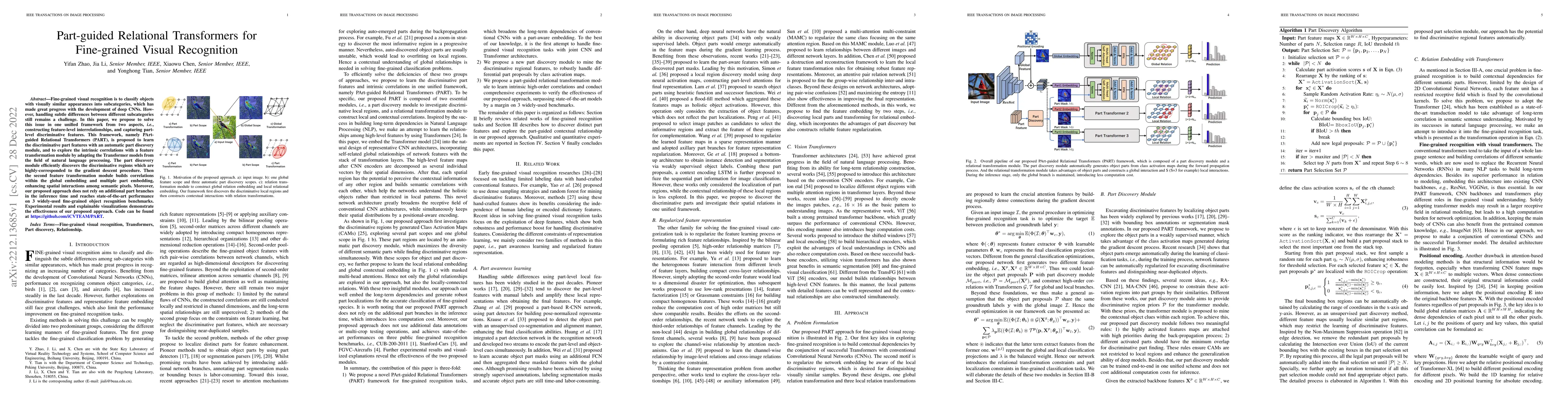 Thumbnail for Part-guided Relational Transformers for Fine-grained Visual Recognition