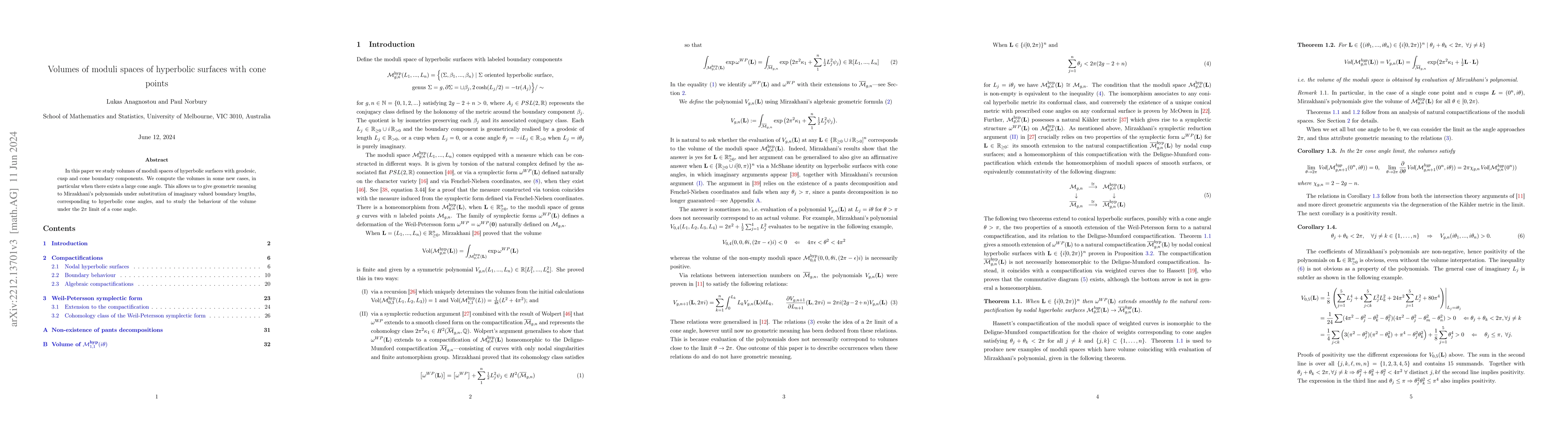 Thumbnail for Volumes of moduli spaces of hyperbolic surfaces with cone points