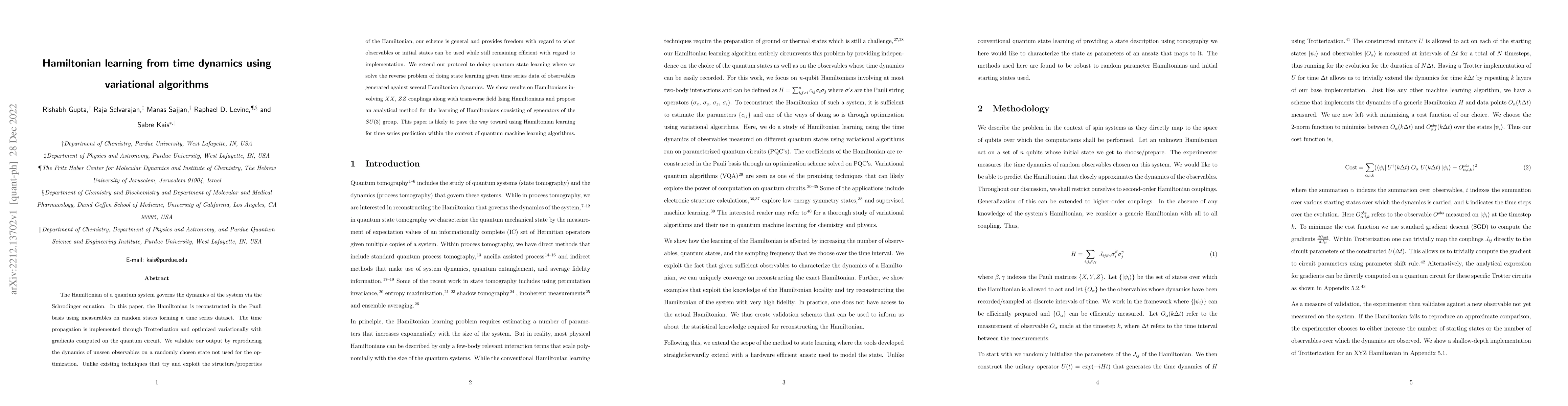 Thumbnail for Hamiltonian learning from time dynamics using variational algorithms