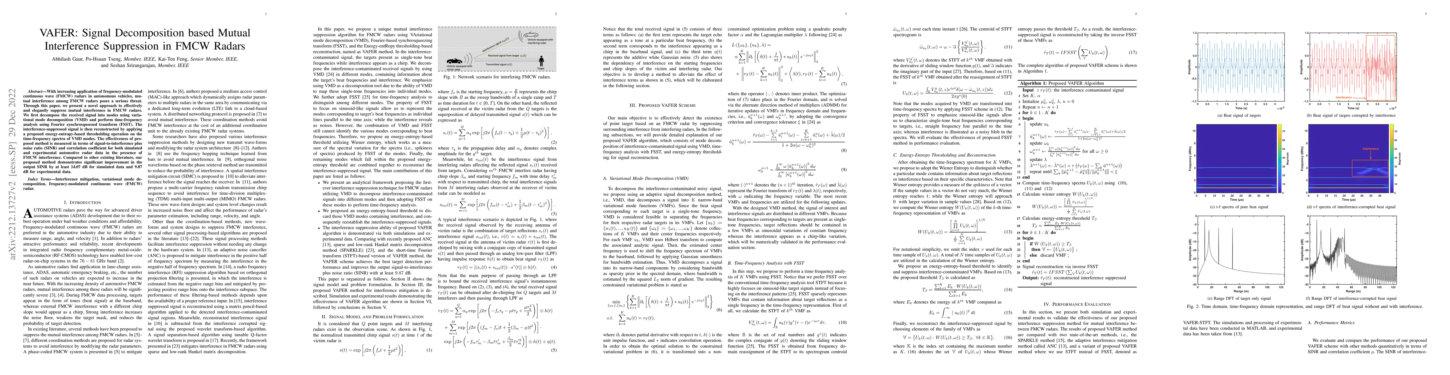 Thumbnail for VAFER: Signal Decomposition based Mutual Interference Suppression in
  FMCW Radars