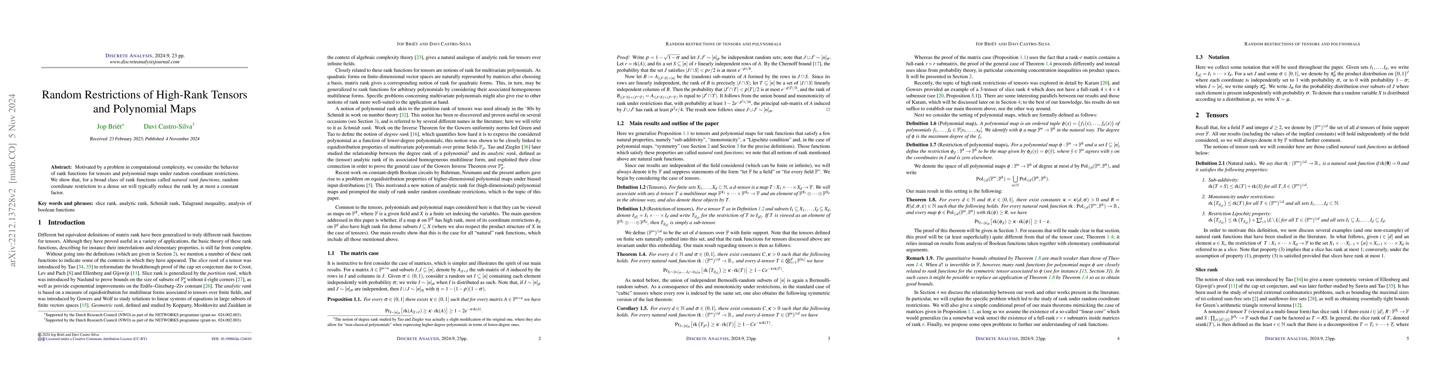 Thumbnail for Random restrictions of high-rank tensors and polynomial maps