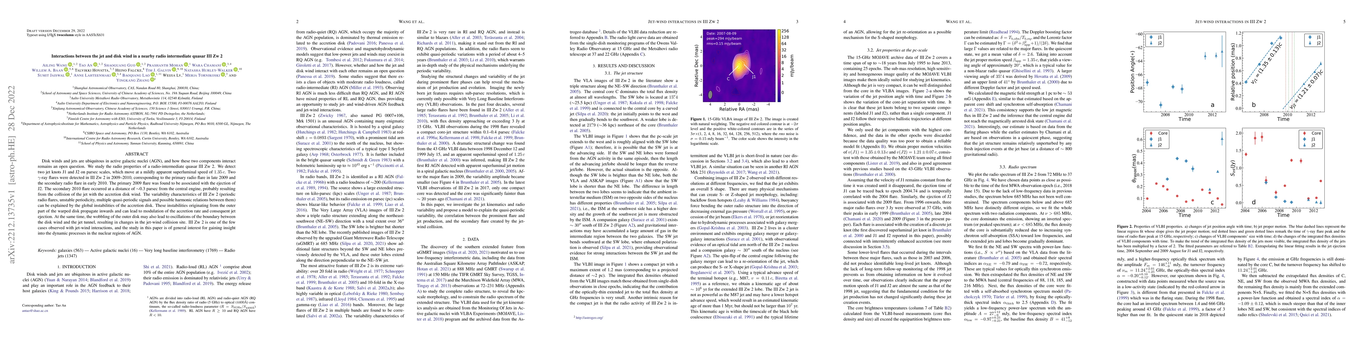 Thumbnail for Interactions between the jet and disk wind in a nearby radio
  intermediate quasar III Zw 2