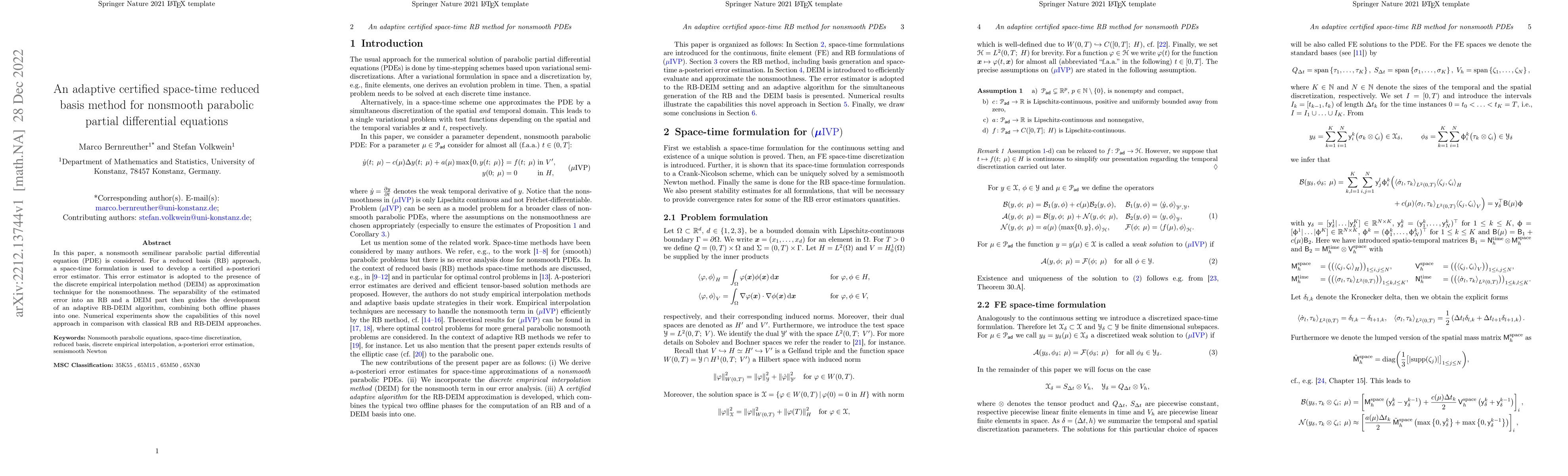 Thumbnail for An adaptive certified space-time reduced basis method for nonsmooth
  parabolic partial differential equations