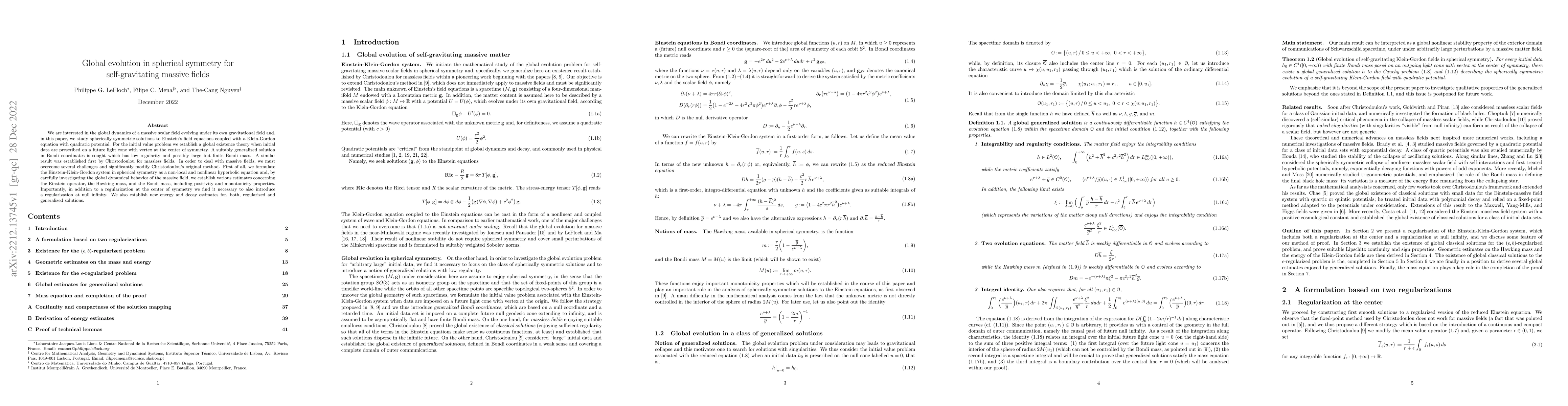 Thumbnail for Global evolution in spherical symmetry for self-gravitating massive
  fields