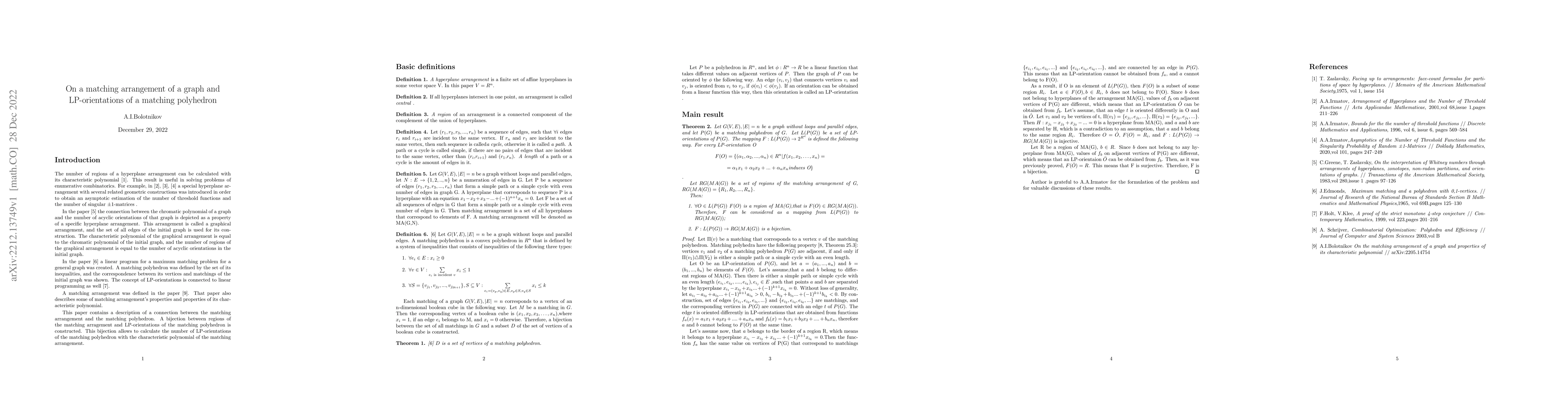 Thumbnail for On a matching arrangement of a graph and LP-orientations of a matching
  polyhedron