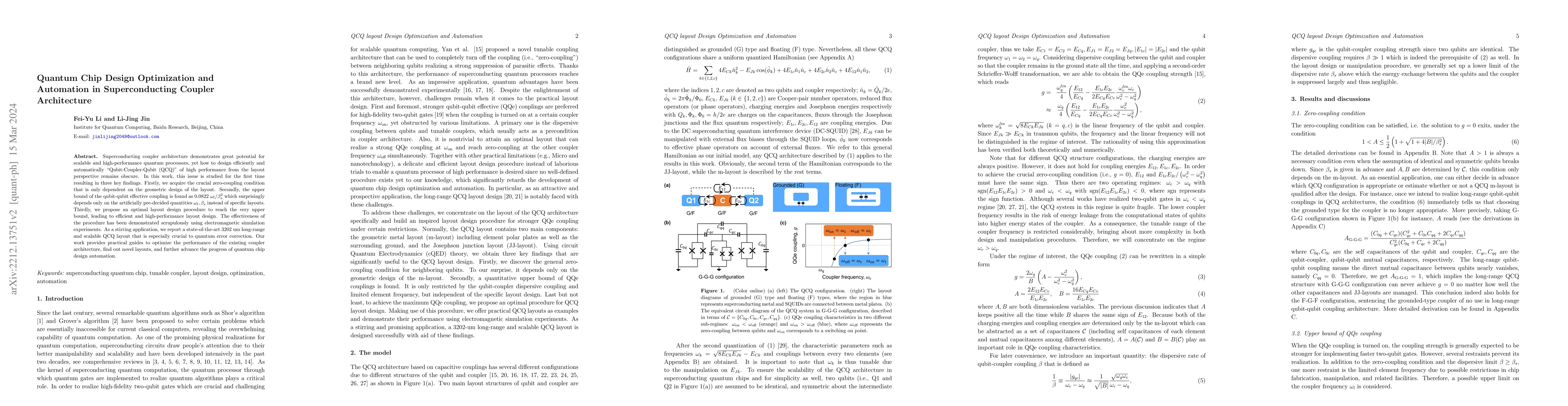 Thumbnail for Quantum chip design optimization and automation in superconducting
  coupler architecture