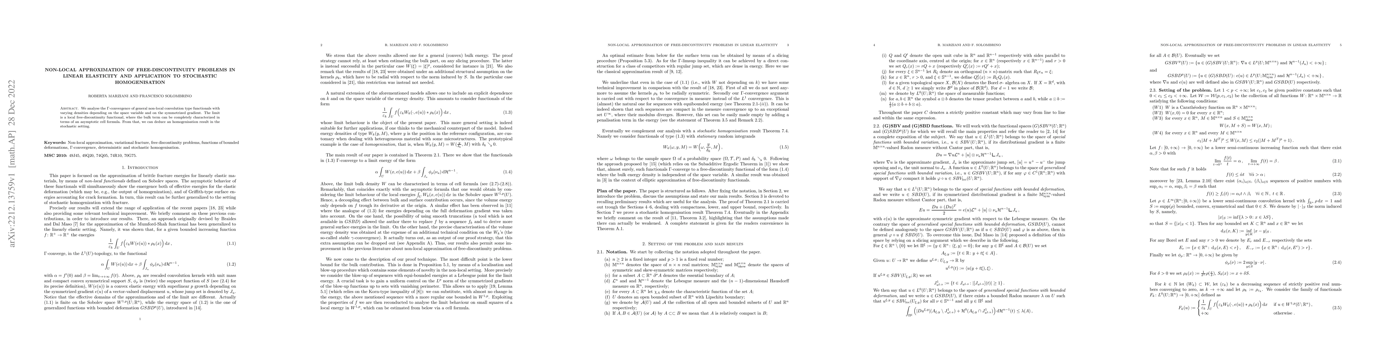 Thumbnail for Non-local approximation of free-discontinuity problems in linear
  elasticity and application to stochastic homogenisation