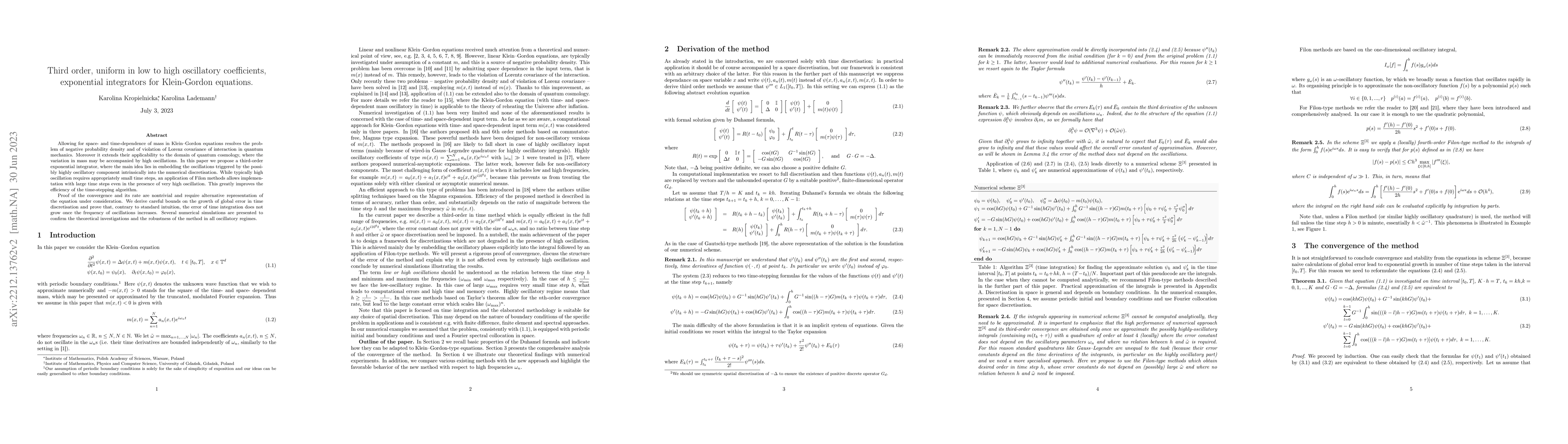 Thumbnail for Third order, uniform in low to high oscillatory coefficients,
  exponential integrators for Klein-Gordon equations