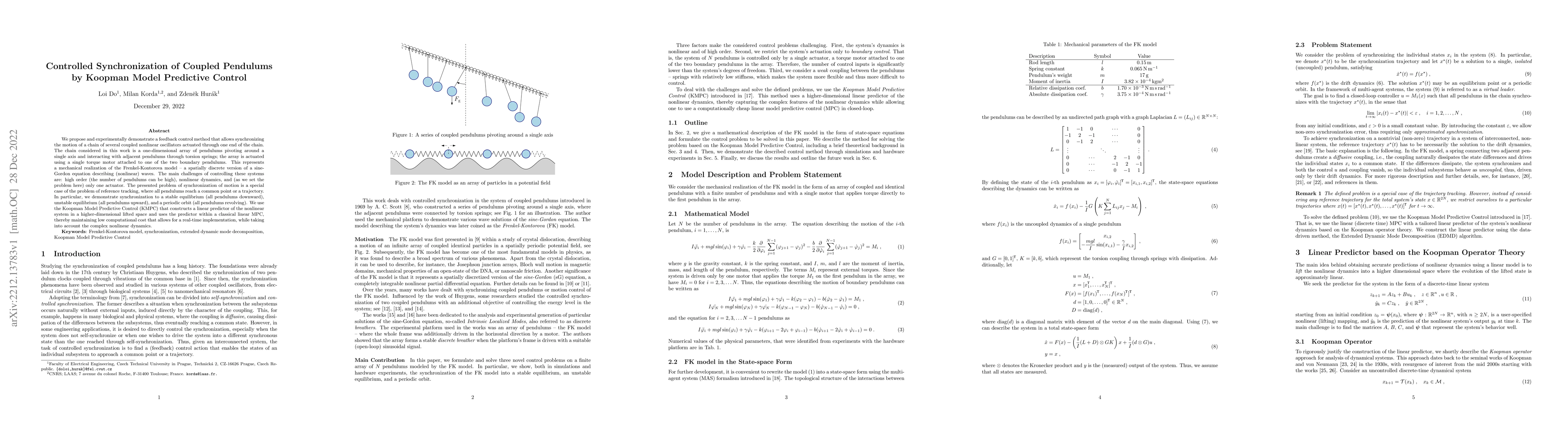 Thumbnail for Controlled Synchronization of Coupled Pendulums by Koopman Model
  Predictive Control