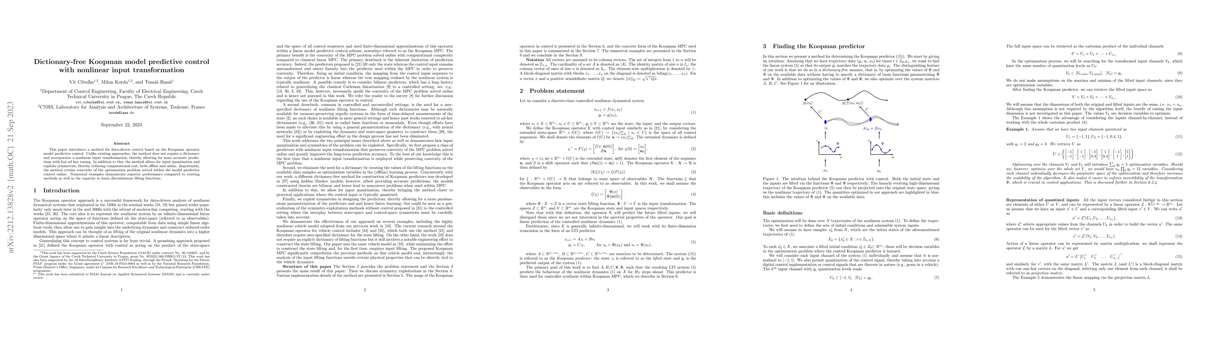 Thumbnail for Dictionary-free Koopman model predictive control with nonlinear input
  transformation